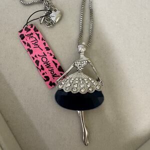 Betsey Johnson Oversized Ballerina Dancer Necklace Pendant Silver Blue